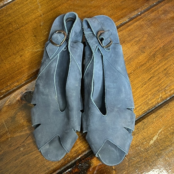 Women's Blue Leather Wedge Sandals-  41 - Picture 2 of 6